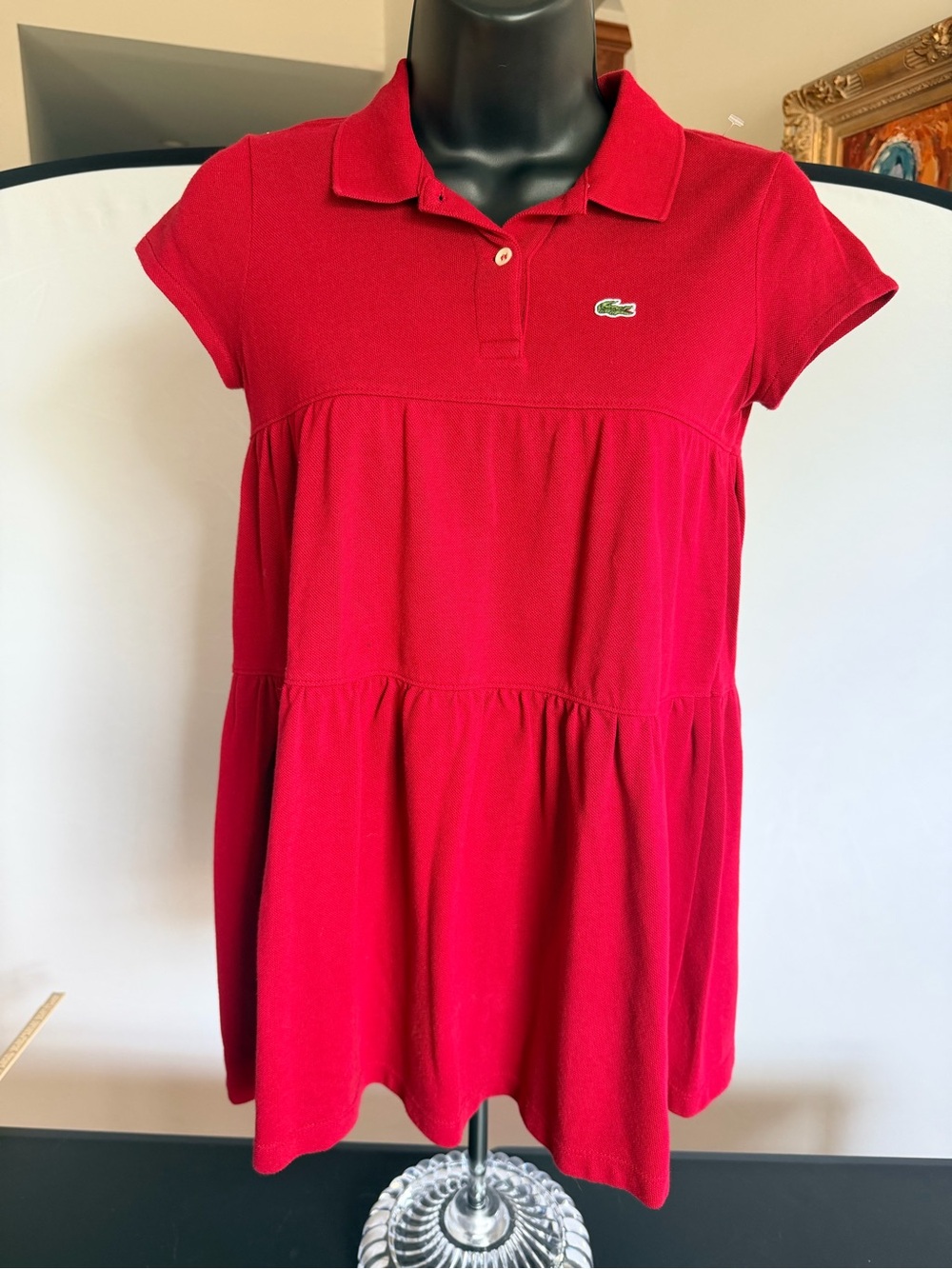 Lacoste Red Polo Tiered Short-Sleeve Girls Dress